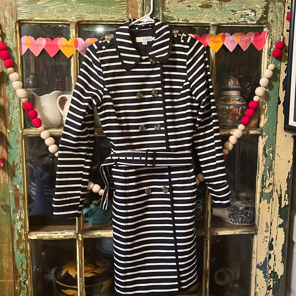 Boden striped rain coat. Stripes are trending.